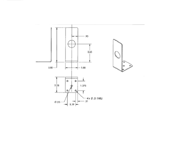 Large, Black Powder Coated, Right Angle Bracket with 1.06 hole