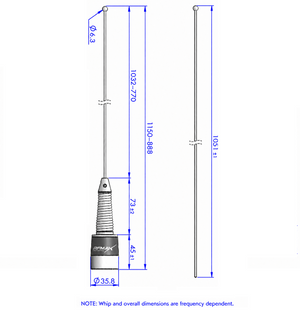 VHF Basecoil Antenna 144-174 MHz Field Tunable with Spring, 3 db for high power Radios