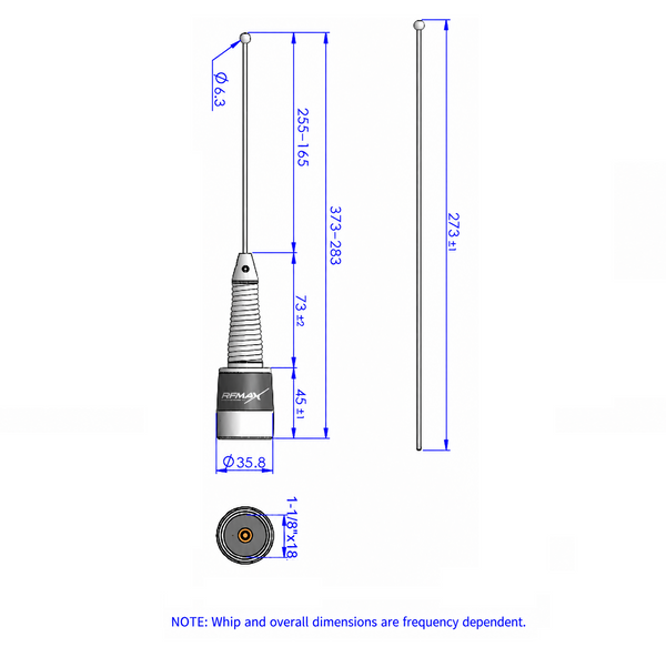 UHF Basecoil Antenna 440-520 MHz Field Tunable with Spring, 3 db for high power Radios