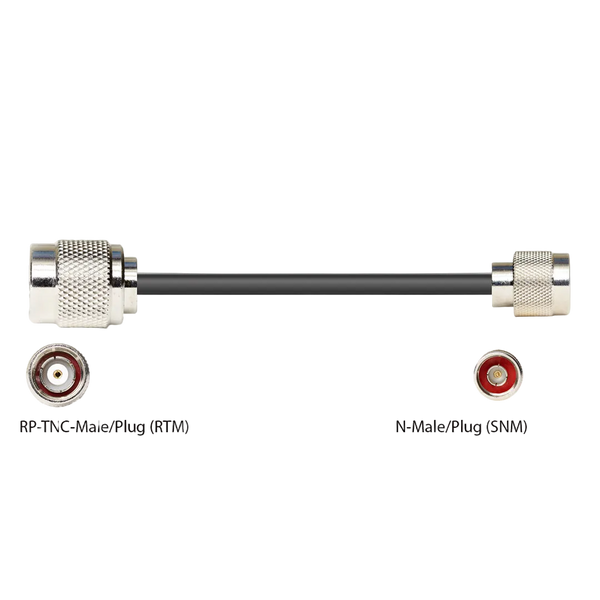 Low loss cable with RP TNC-Male and N-Male Connectors, Black Jacket, 50 OHM
