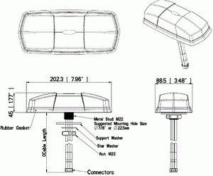 Triple Pass Antenna-1x GPS/GNSS, 1x 4G/5G, 1x Wi-Fi 17 FT Cable Direct Mount | RBDM-G5W-17-SSS-B