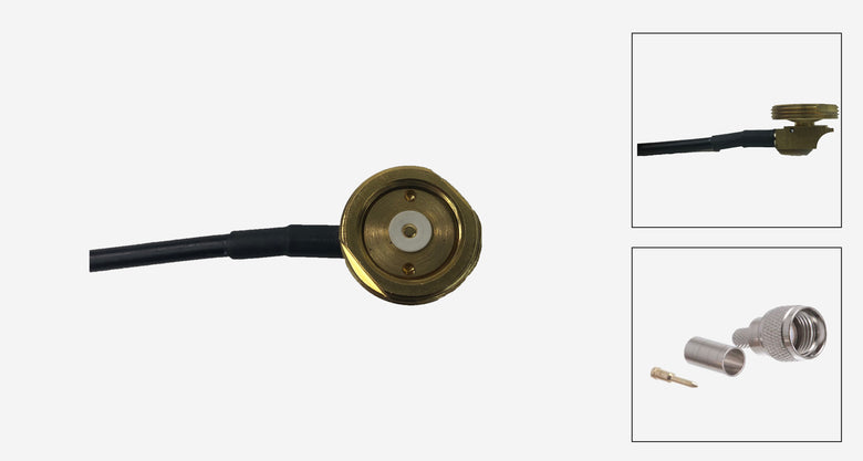 Brass 3/4 Inch Thru-Hole NMO Mount with 17 Ft. RG-58/U Cable with Mini UHF Male Connectors