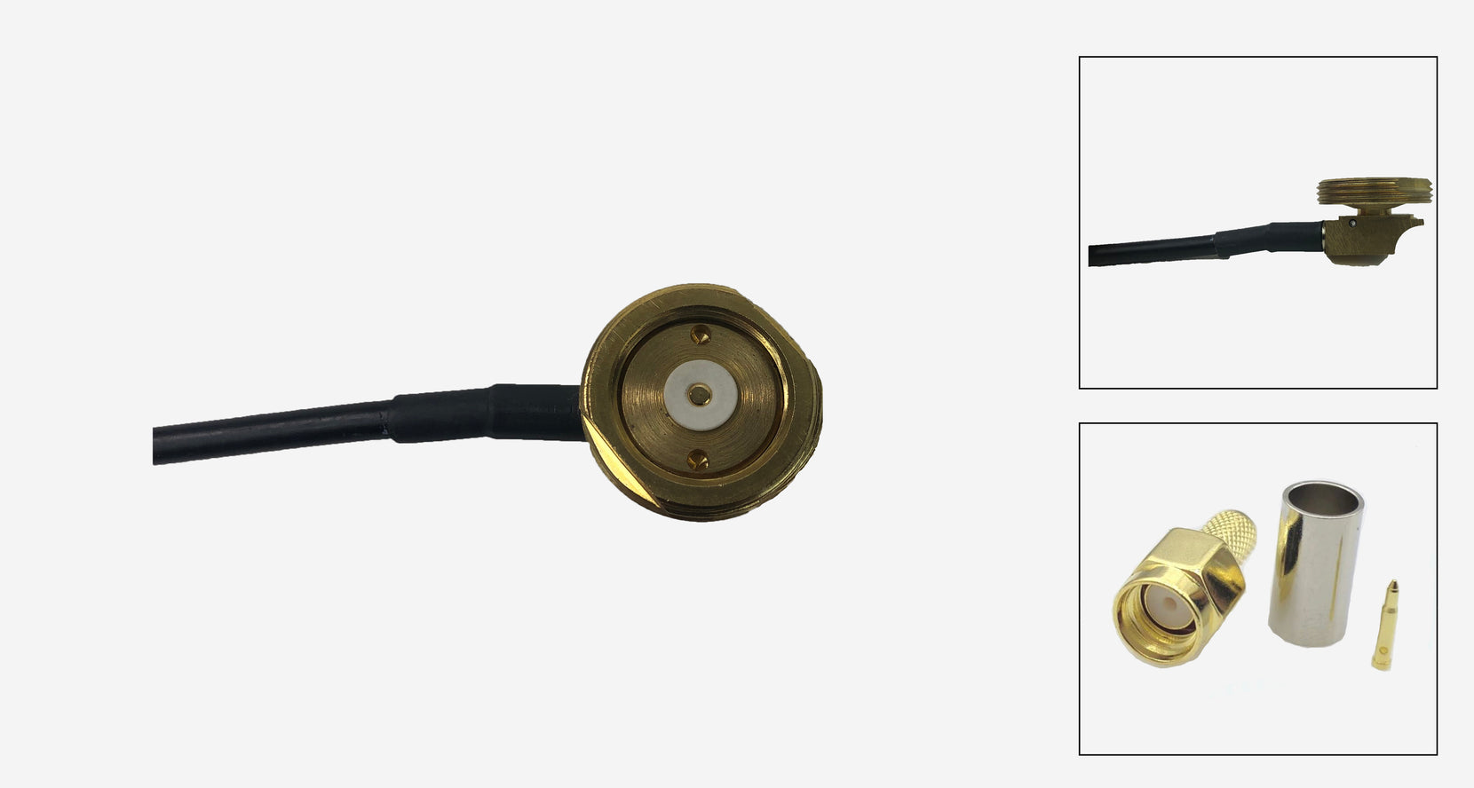 3/4 inch Brass Thru hole NMO Mount with 17 Ft of RG-58U cable and SMA Male Connectors