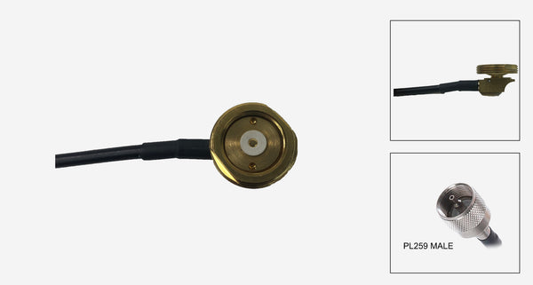 Brass 3/4 inch Thru Hole NMO Mount with 17 Ft of RG-58A/U Cable and UHF Male (PL-259) Connector Installed