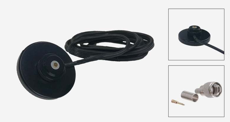 Black Magnetic NMO Mount with 12 Ft. RG-58/U Cable and Mini UHF Male Crimp Connector Included but Not Installed