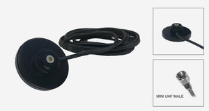 Black Magnetic NMO Mount with a 12 Ft. RG-58A/U Cable and a Mini UHF Male Connector Installed