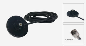 Black Magnetic NMO Mount with a 12 Ft. RG-58A/U Cable and UHF Male (PL 259 Installed Connector