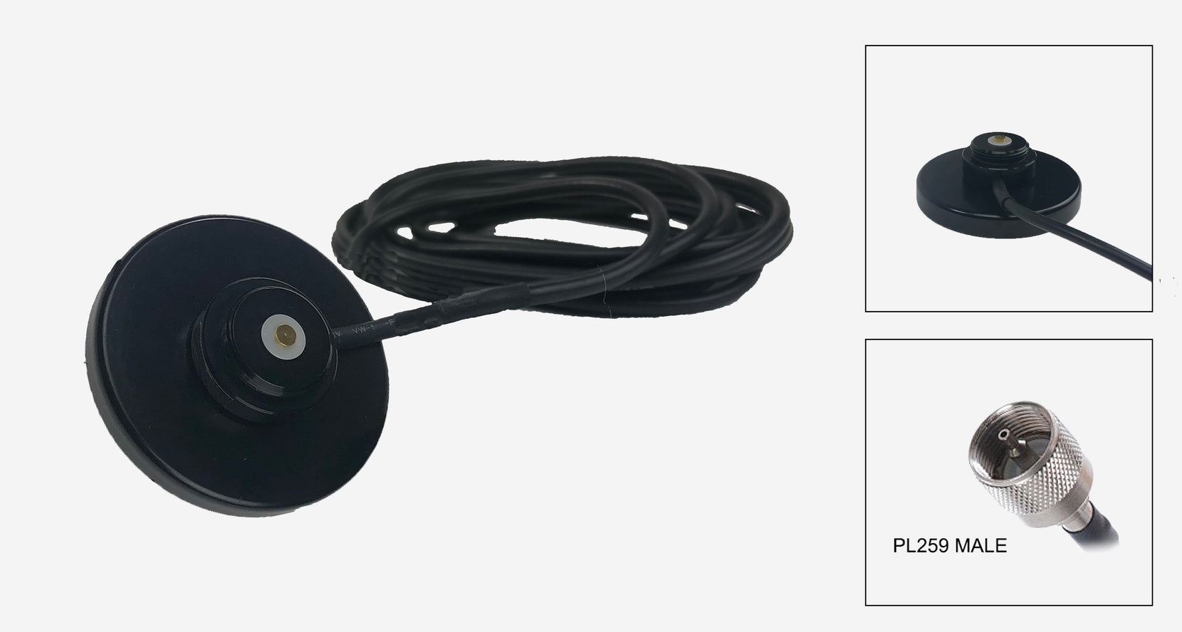 Black Magnetic NMO Mount with a 12 Ft. RG-58A/U Cable and UHF Male (PL 259 Installed Connector