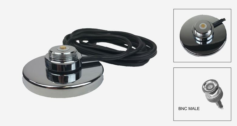 Chrome Magnetic NMO Mount with 12 Ft. RG-58A/U Cable and BNC-Male Connector Installed